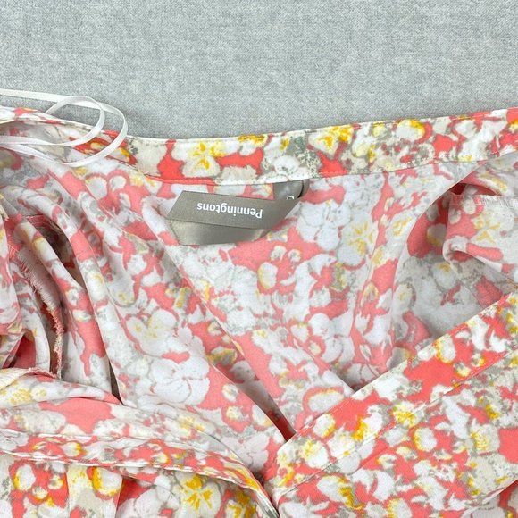 Penningtons Blouse Womens 2X Button Down Floral Orange White Tunic Flowy V-Neck - Picture 4 of 11